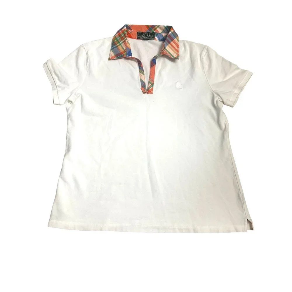 Lauren Ralph Lauren Size Medium White Polo Plaid Collar Preppy City Classic Styl - Picture 10 of 10